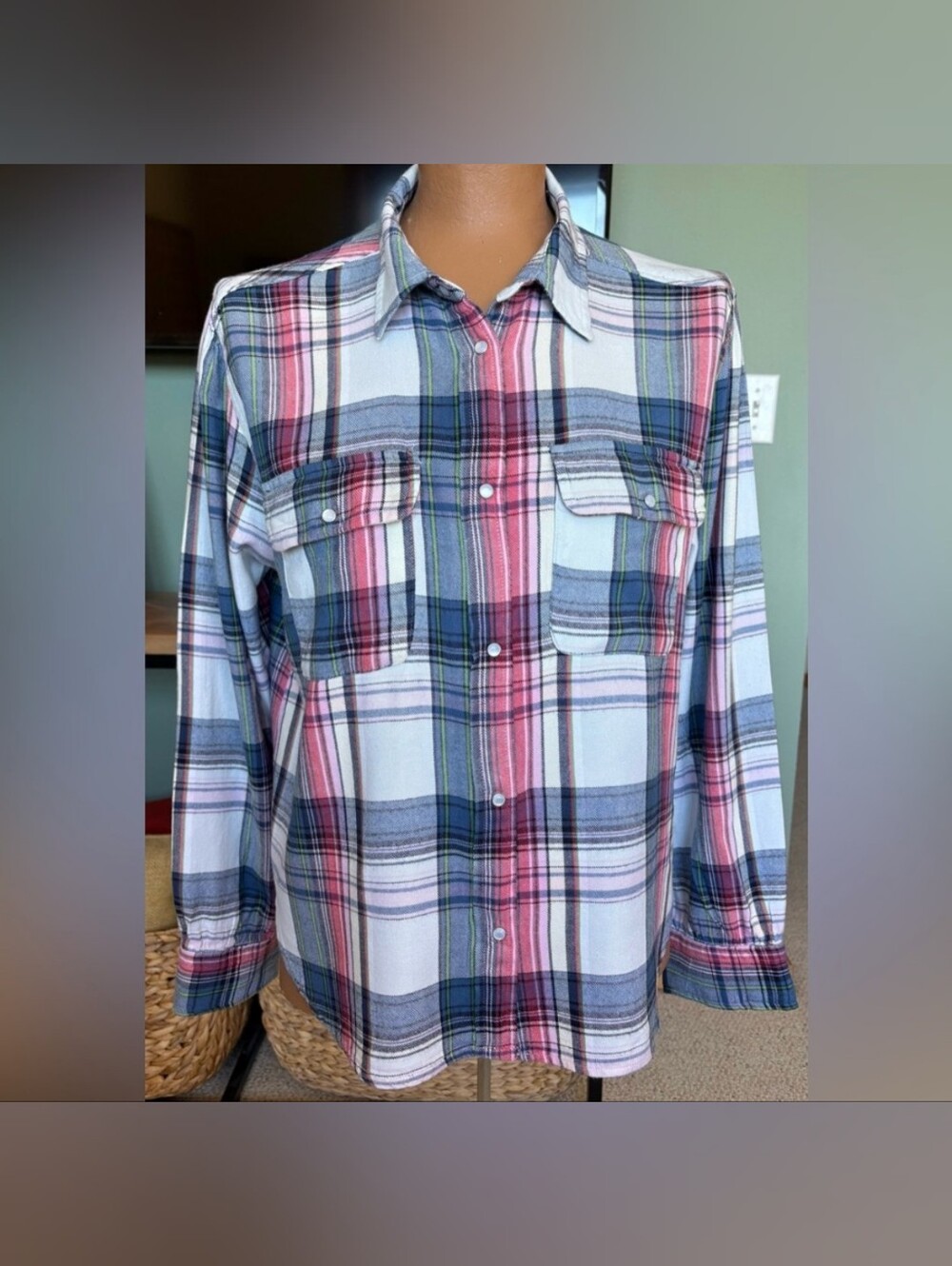 Dylan Relaxed Western Lomgsleeved Flannel Shirt W Pearl Buttons. Sz XL